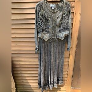 M.P.H western vintage vest top LS Dress embroidery grey black NWOT